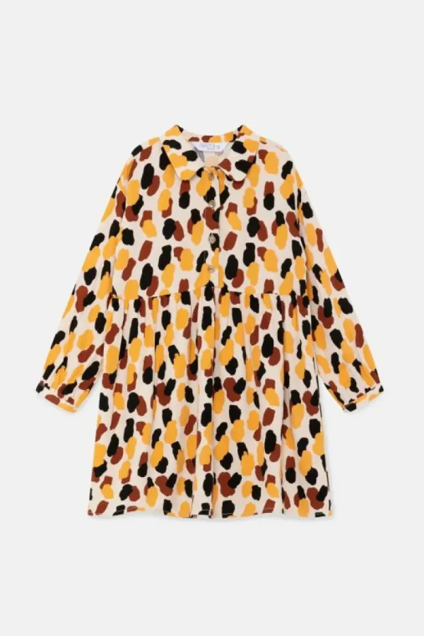 Vestido corto camisero de niña con estampado de lunares-MINI Flash Sale