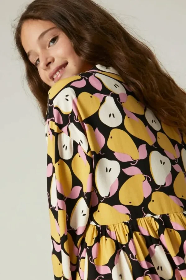 Vestido corto camisero de niña con estampado de peras-MINI Flash Sale