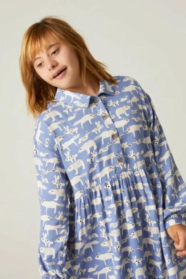 Vestido corto camisero de niña con estampado de animales-MINI Cheap