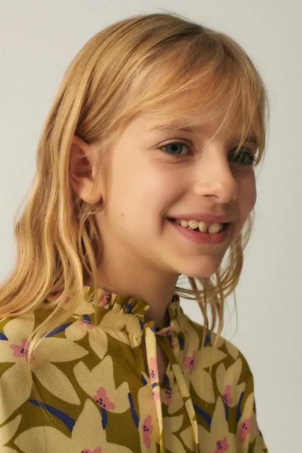 Vestido corto camisero de niña con estampado floral verde-MINI Fashion