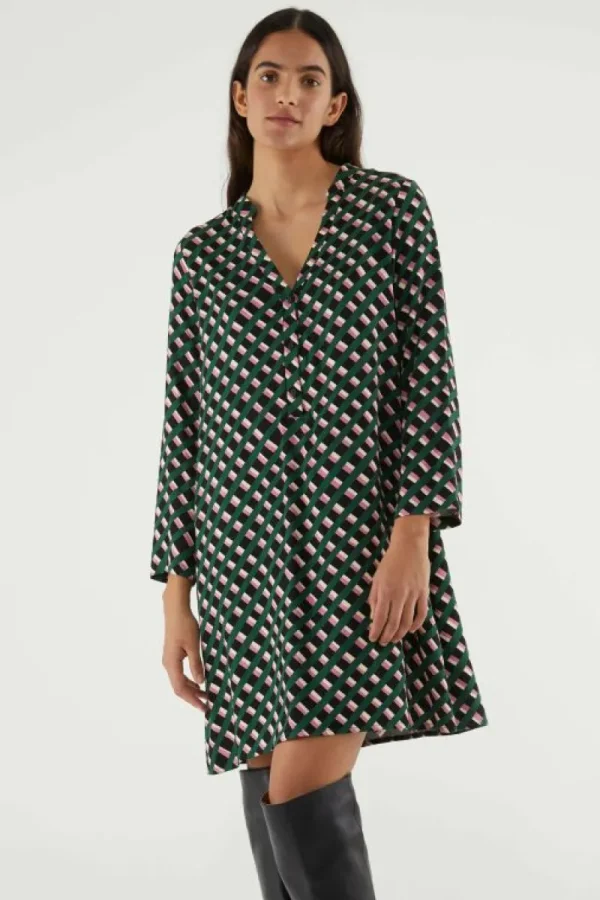 Vestido corto con botones y estampado geométrico-COMPAÑIAFANTASTICA Outlet