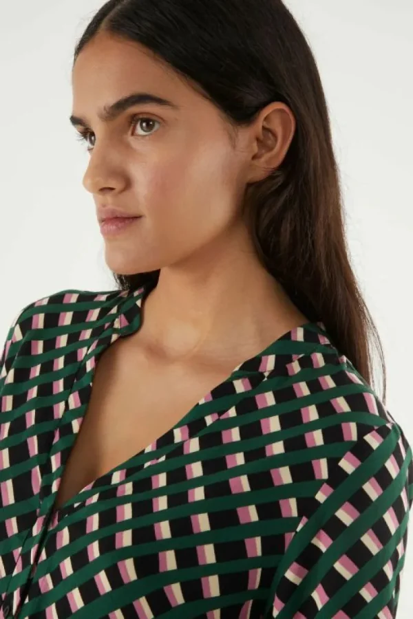 Vestido corto con botones y estampado geométrico-COMPAÑIAFANTASTICA Outlet