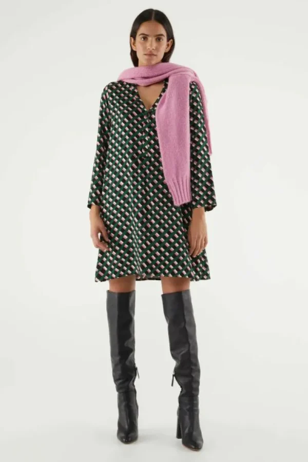 Vestido corto con botones y estampado geométrico-COMPAÑIAFANTASTICA Outlet