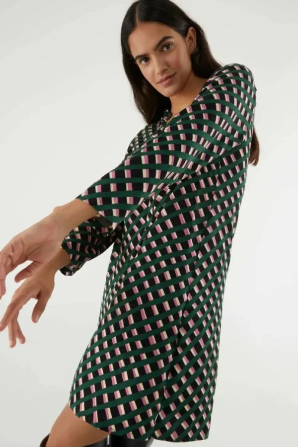 Vestido corto con botones y estampado geométrico-COMPAÑIAFANTASTICA Outlet