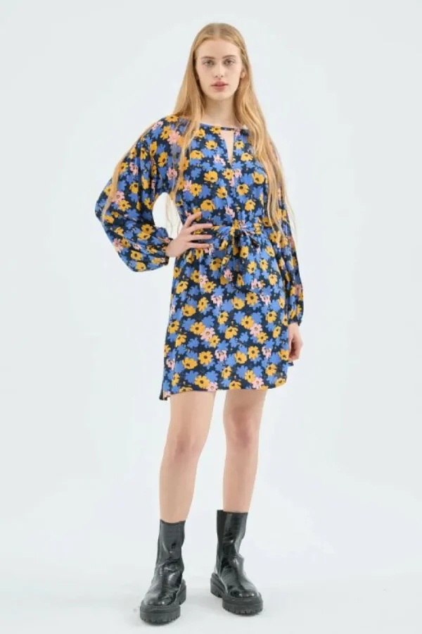 Vestido corto con cinturón y estampado floral-COMPAÑIAFANTASTICA Cheap