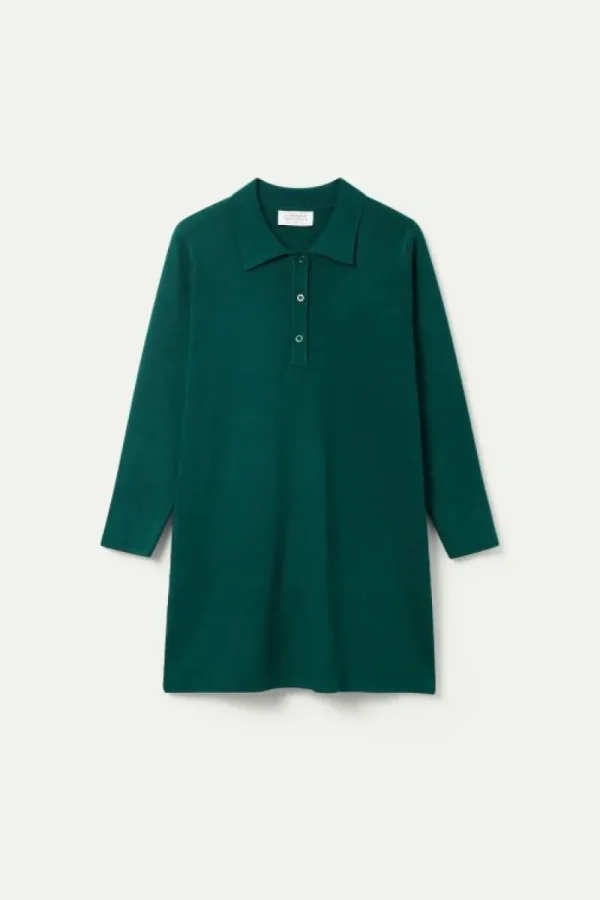 Vestido corto con cuello polo verde-COMPAÑIAFANTASTICA Shop