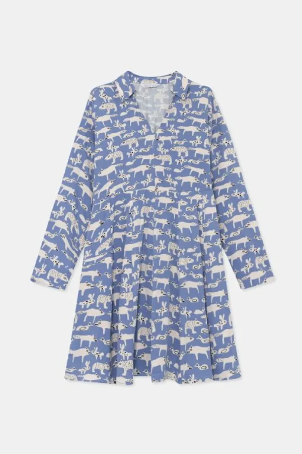 Vestido corto con cuello pico y estampado de animales-COMPAÑIAFANTASTICA Online