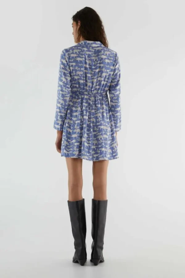 Vestido corto con cuello pico y estampado de animales-COMPAÑIAFANTASTICA Online