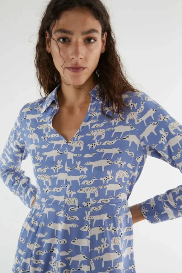 Vestido corto con cuello pico y estampado de animales-COMPAÑIAFANTASTICA Online