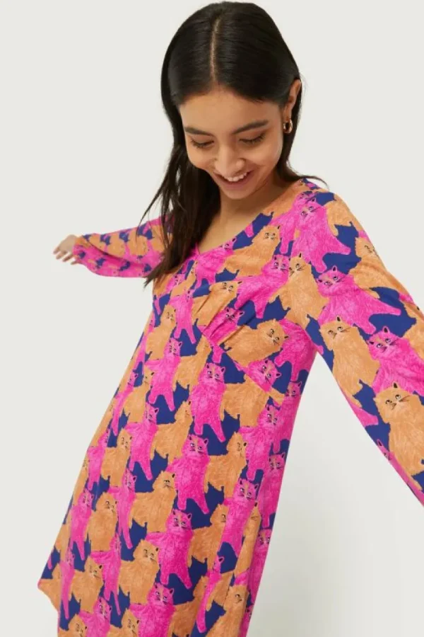 Vestido corto con estampado de gatos-COMPAÑIAFANTASTICA Clearance