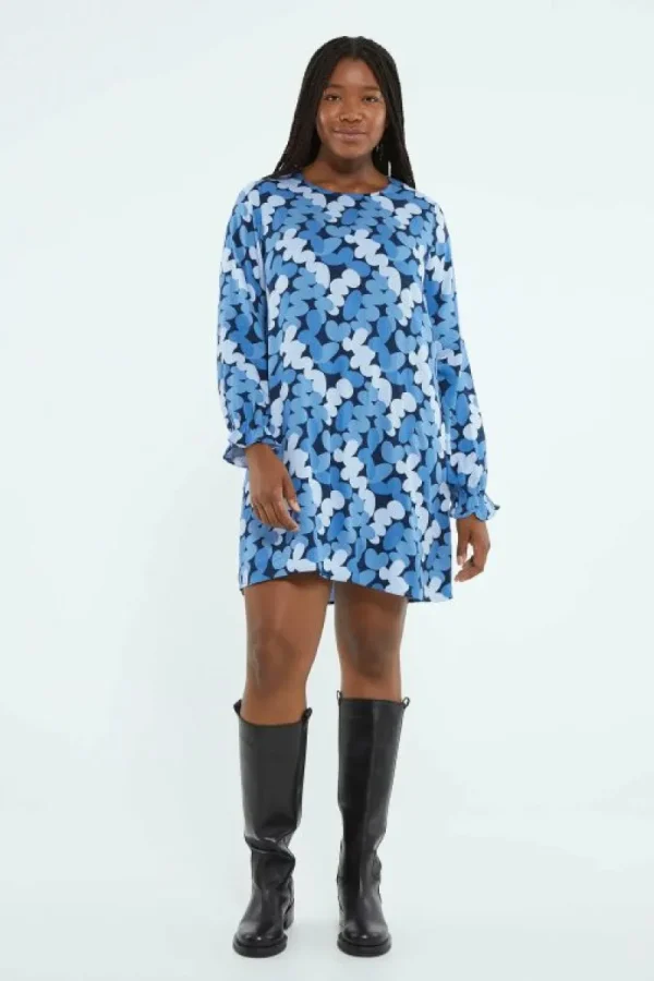 vestido_corto_con_manga_l_0.webp Vestido corto con manga larga y estampado abstracto azul-COMPAÑIAFANTASTICA Online