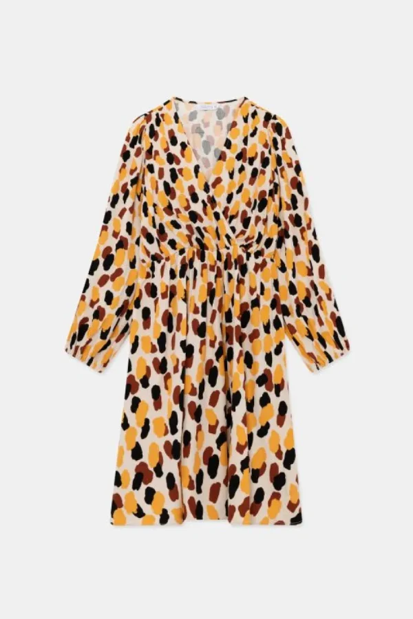 Vestido corto cruzado con estampado de lunares-COMPAÑIAFANTASTICA Fashion