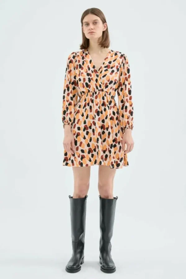 Vestido corto cruzado con estampado de lunares-COMPAÑIAFANTASTICA Fashion