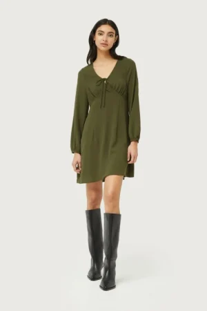 Vestido corto de crepé verde caqui-COMPAÑIAFANTASTICA Clearance