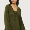 Vestido corto de crepé verde caqui-COMPAÑIAFANTASTICA Clearance