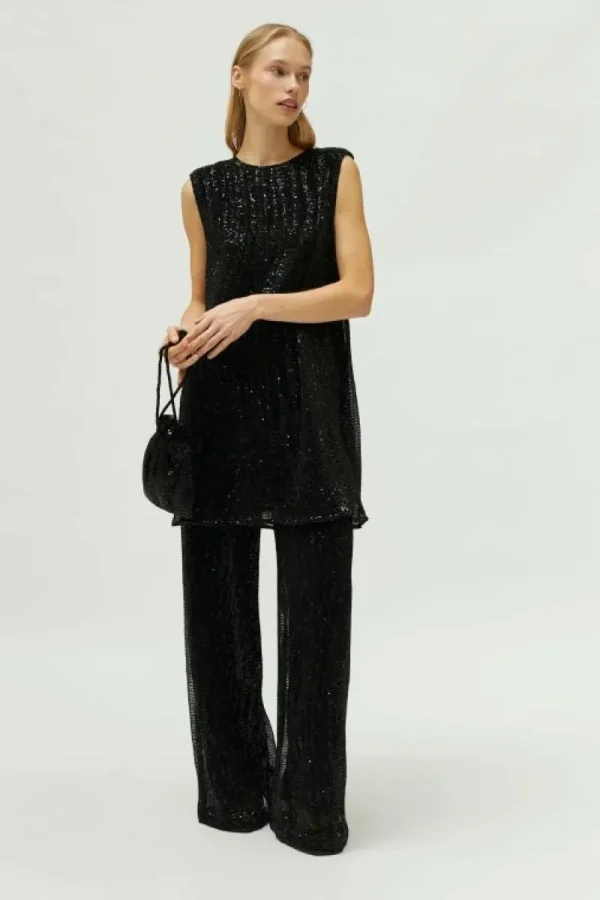 Vestido corto de lentejuelas negro-COMPAÑIAFANTASTICA Best Sale