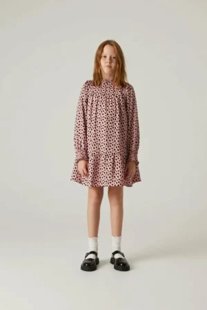 Vestido corto de niña con volantes y estampado de lunares rosa-MINI Outlet