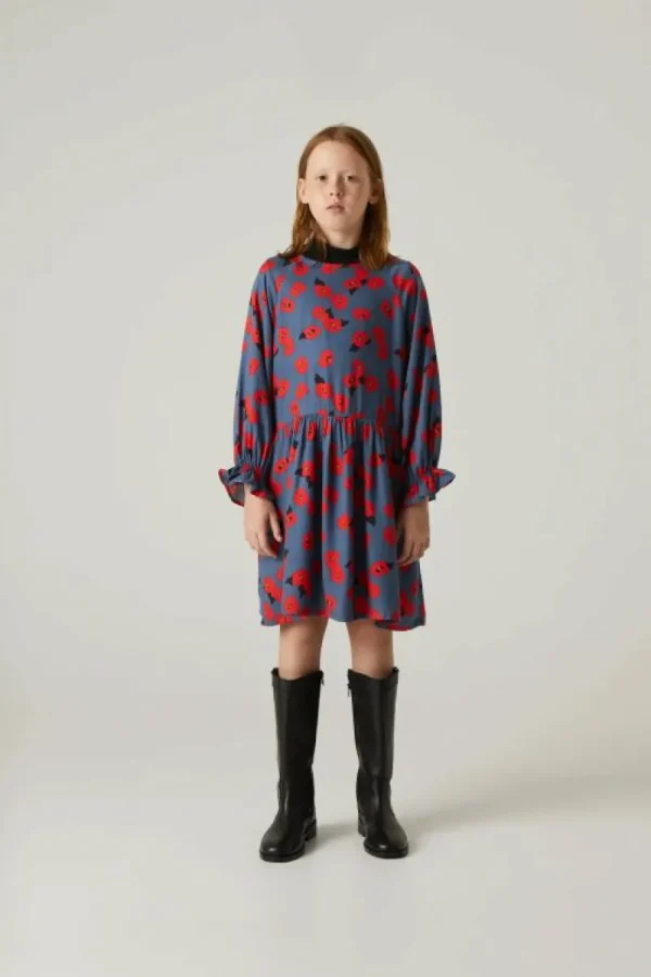 Vestido corto de niña con estampado floral rojo-MINI Cheap