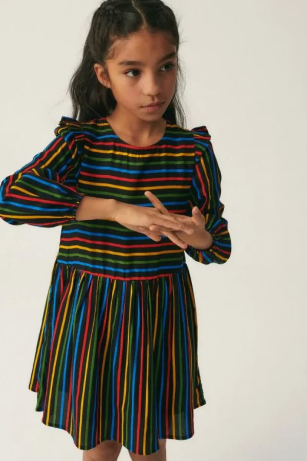 Vestido corto de niña con estampado de rayas multicolor-MINI Shop