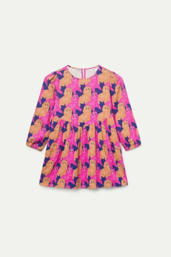 Vestido corto de niña con estampado de gatos-MINI Clearance