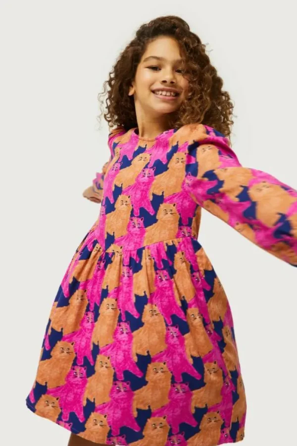 Vestido corto de niña con estampado de gatos-MINI Clearance