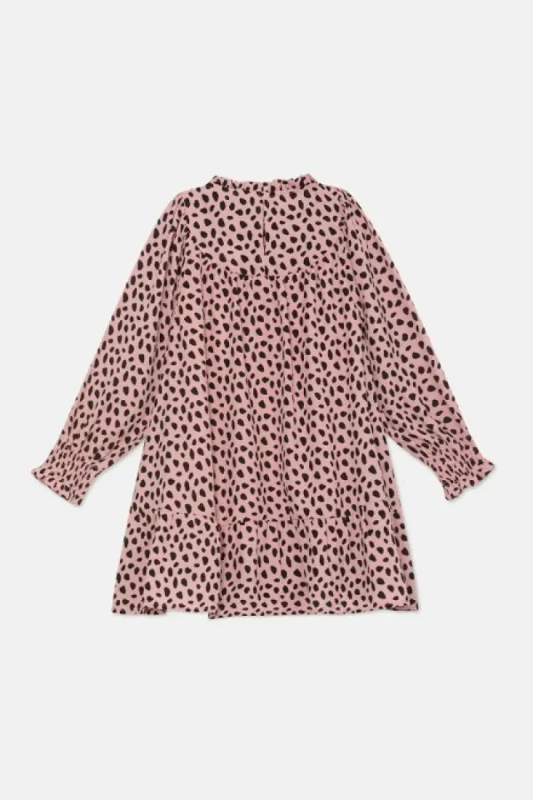 Vestido corto de niña con volantes y estampado de lunares rosa-MINI Outlet