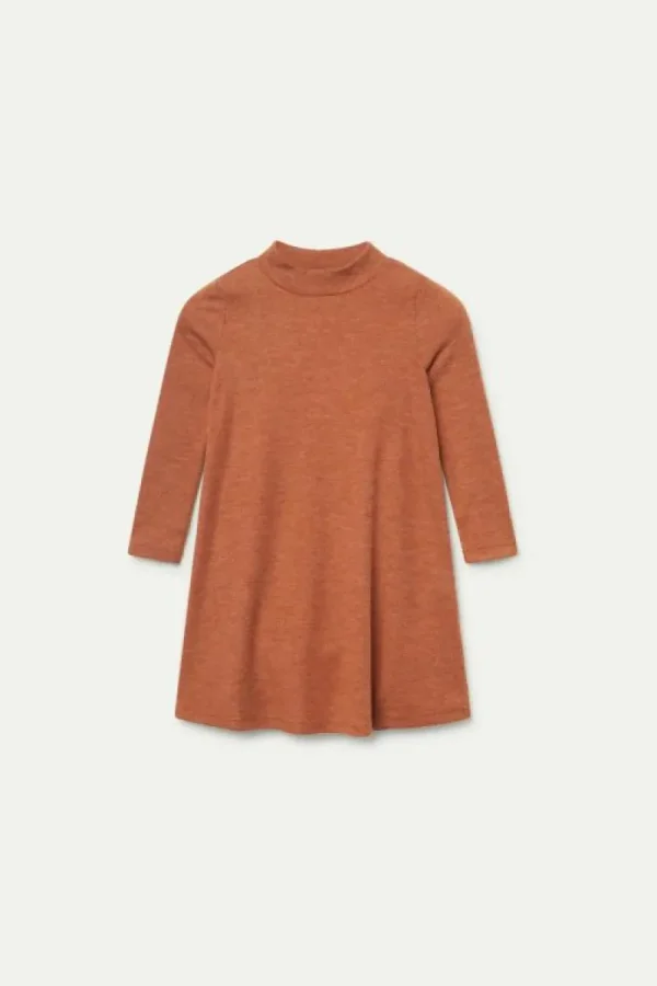 Vestido corto de niña cuello perkins marrón-MINI Shop