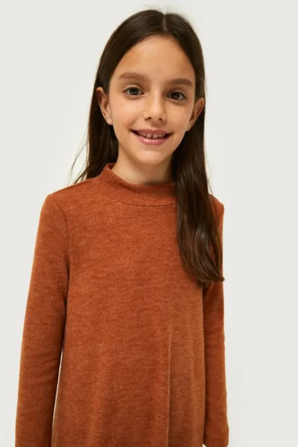 Vestido corto de niña cuello perkins marrón-MINI Shop