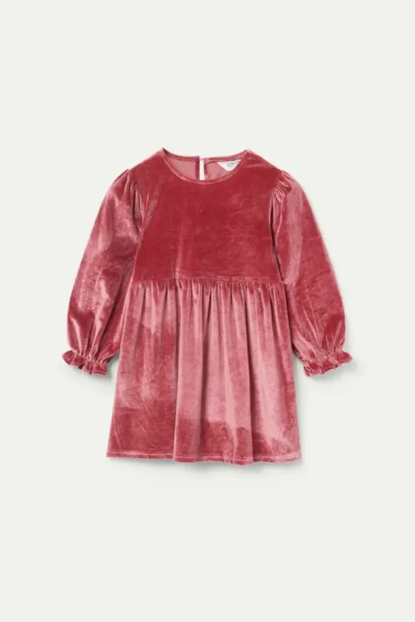 Vestido corto de niña de terciopelo rosa-MINI Best Sale