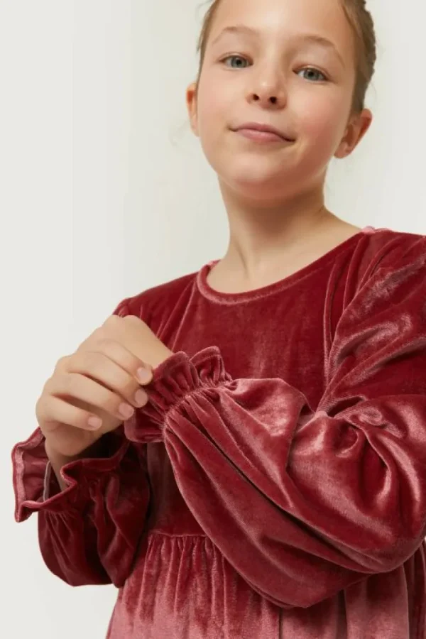 Vestido corto de niña de terciopelo rosa-MINI Best Sale