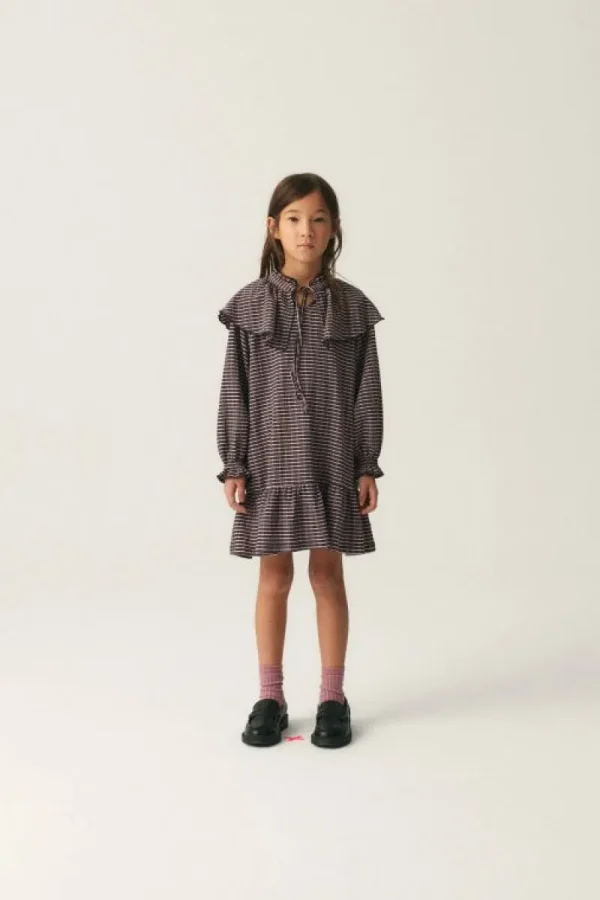 Vestido corto de niña elástico con estampado de cuadros-MINI Clearance