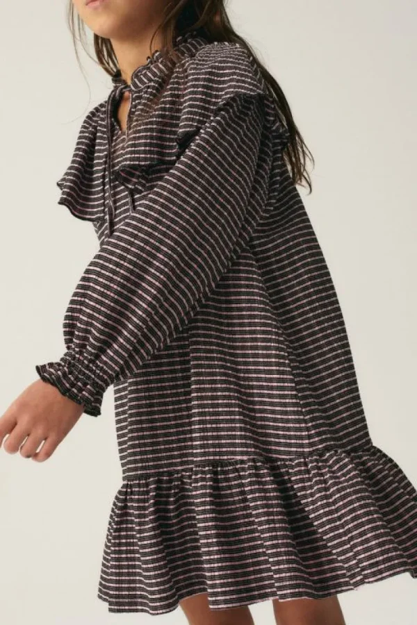 Vestido corto de niña elástico con estampado de cuadros-MINI Clearance