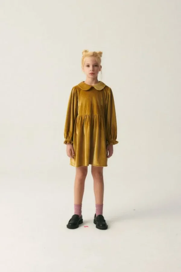 Vestido corto de niña en terciopelo amarillo-MINI New