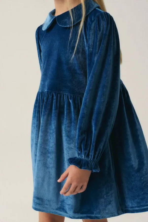 Vestido corto de niña en terciopelo azul-MINI Clearance