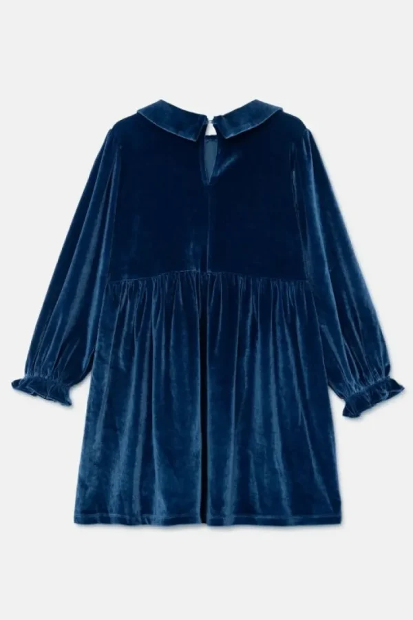Vestido corto de niña en terciopelo azul-MINI Clearance