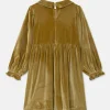 Vestido corto de niña en terciopelo amarillo-MINI New