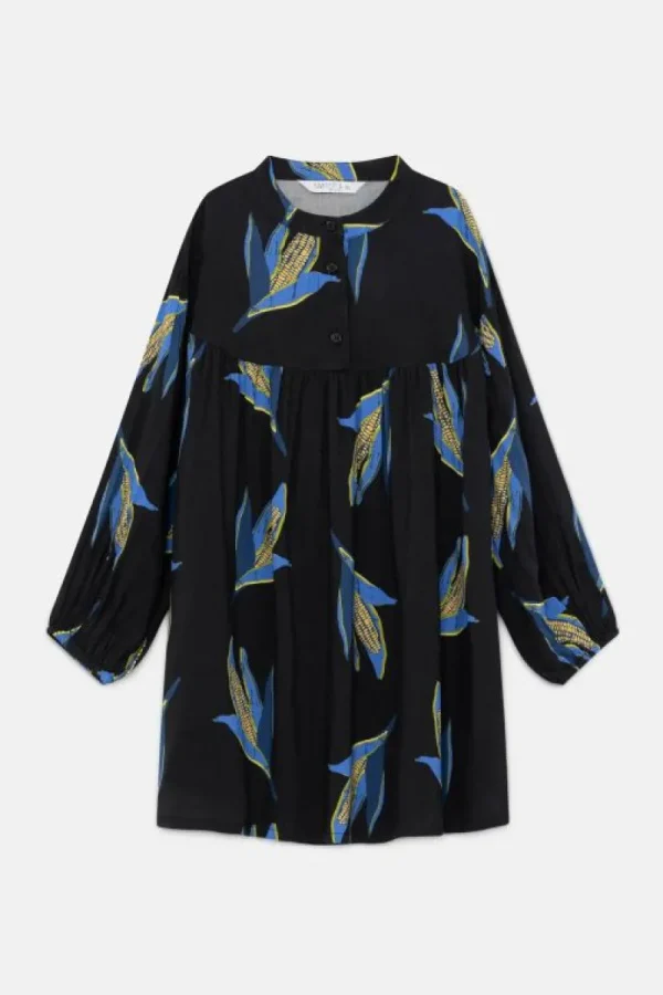 Vestido corto de niña en viscosa LENZING™ ECOVERO™ con estampado de mazorcas-MINI Store