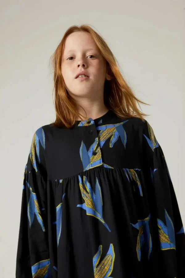 Vestido corto de niña en viscosa LENZING™ ECOVERO™ con estampado de mazorcas-MINI Store