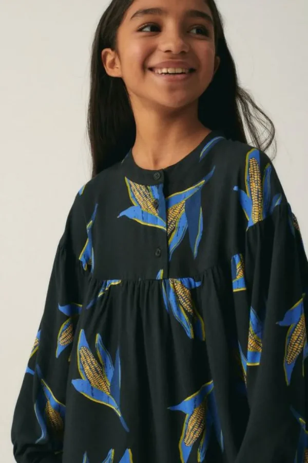 Vestido corto de niña en viscosa LENZING™ ECOVERO™ con estampado de mazorcas-MINI Store