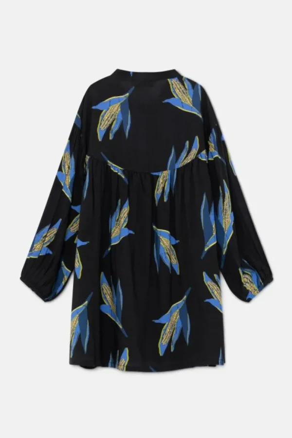 Vestido corto de niña en viscosa LENZING™ ECOVERO™ con estampado de mazorcas-MINI Store