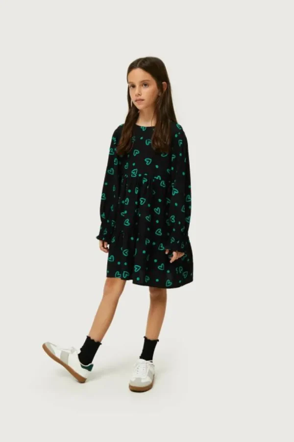 Vestido corto de niña estampado de corazones verdes-MINI Best Sale