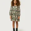 Vestido corto de niña estampado geométrico verde-MINI Outlet