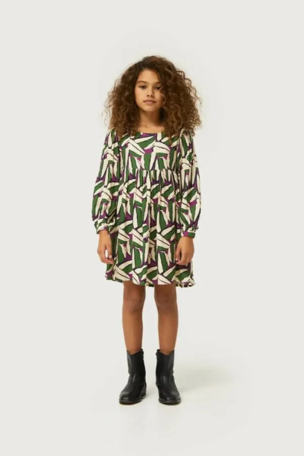 Vestido corto de niña estampado geométrico verde-MINI Outlet