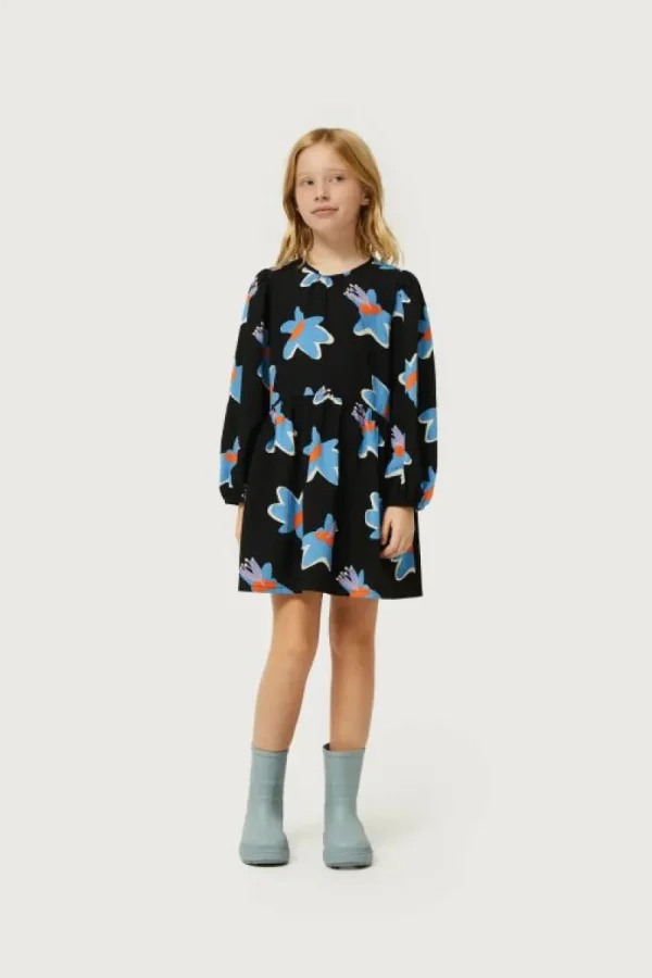 Vestido corto de niña estampado floral Calatea negro-MINI New