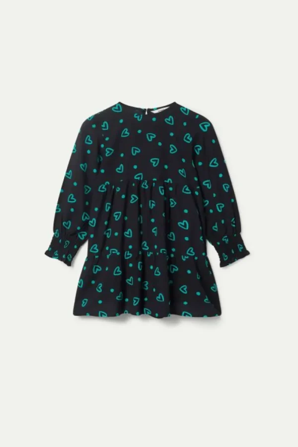 Vestido corto de niña estampado de corazones verdes-MINI Best Sale