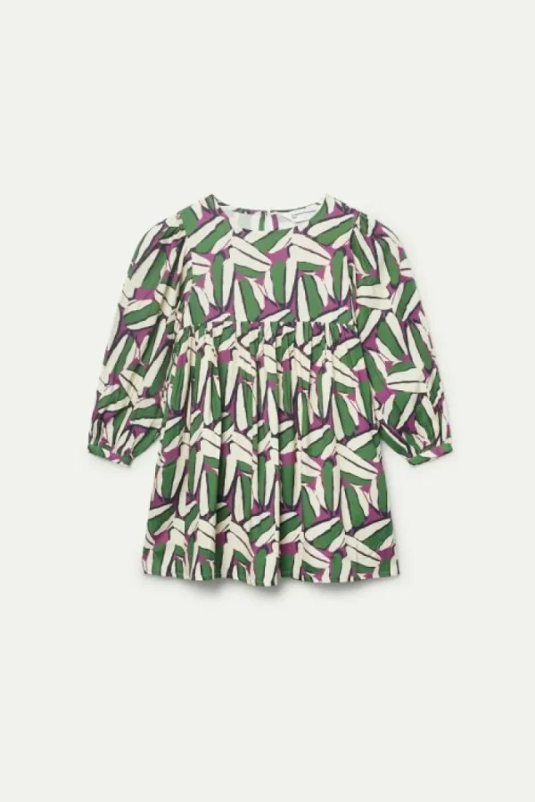 Vestido corto de niña estampado geométrico verde-MINI Outlet