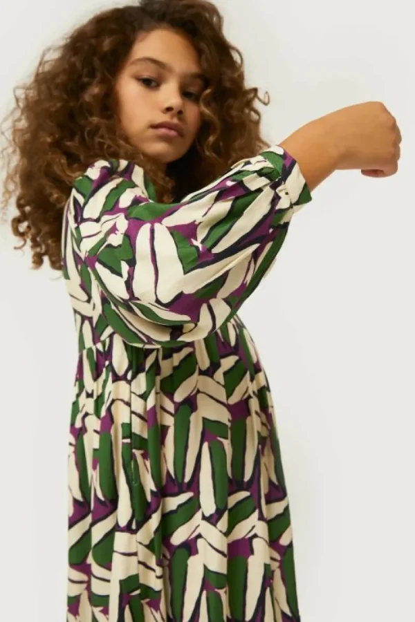 Vestido corto de niña estampado geométrico verde-MINI Outlet