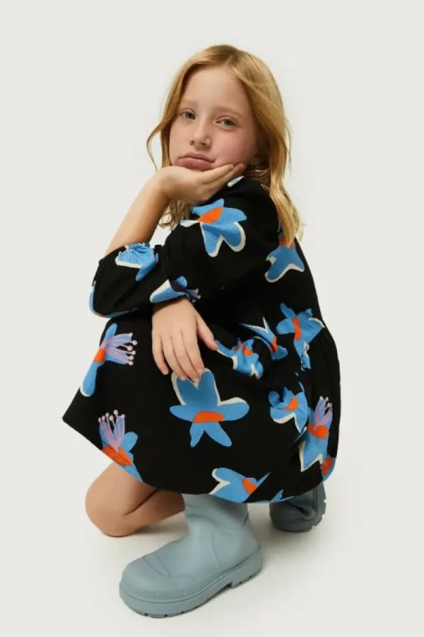 Vestido corto de niña estampado floral Calatea negro-MINI New