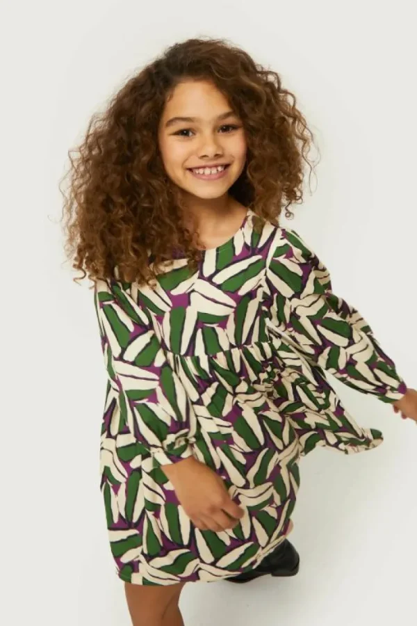 Vestido corto de niña estampado geométrico verde-MINI Outlet