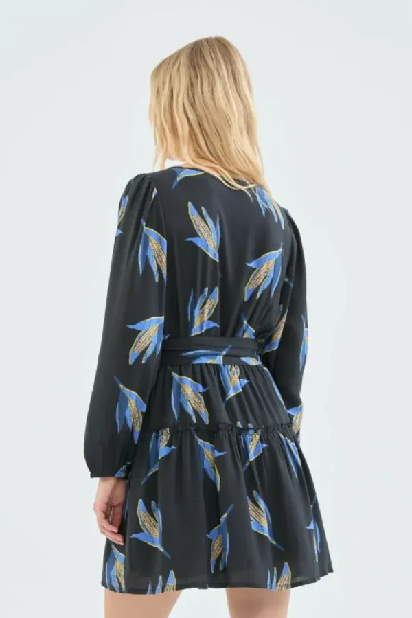 Vestido corto en viscosa LENZING™ ECOVERO™ con estampado de mazorca-COMPAÑIAFANTASTICA Discount